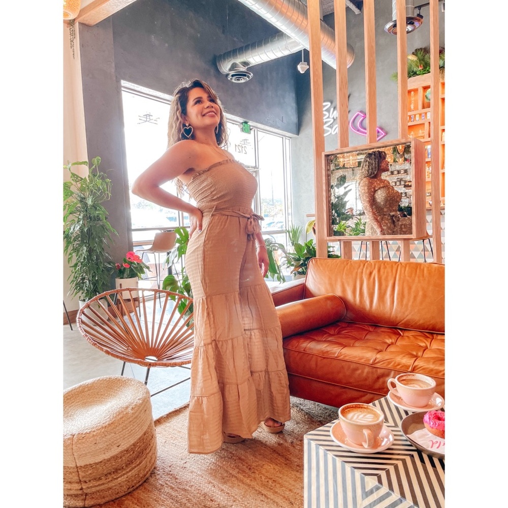 🤎 Shirred Tube Top Wide Leg Jumpsuit 🤎